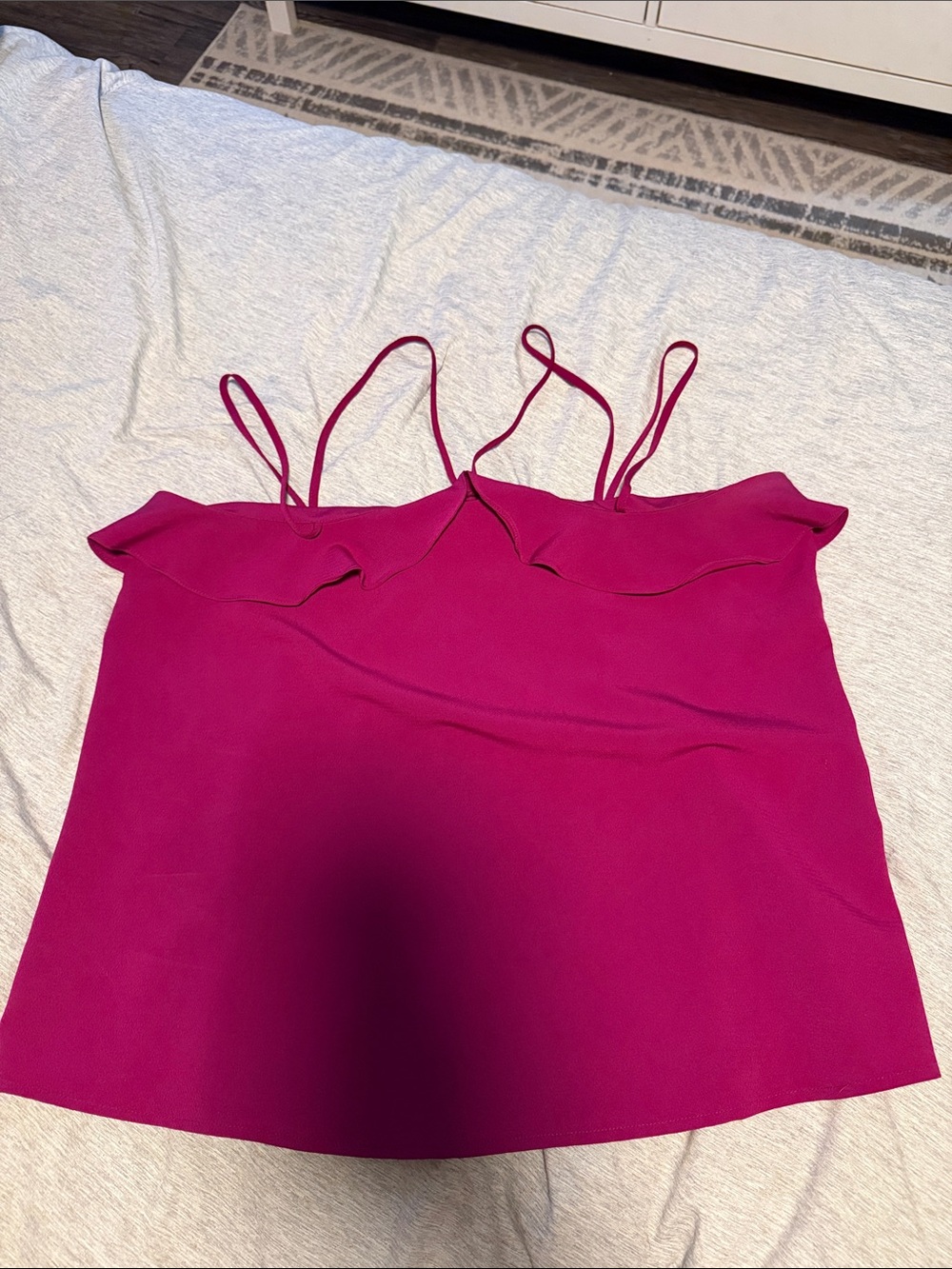Ruffle-Trim Spaghetti Strap Camisole in Magenta